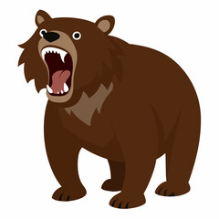 Fototapeta premium Cartoon angry brown grizzly bear.Suitable for children's books, stickers, mascots, logos.Vector children's illustration on a white backgraund