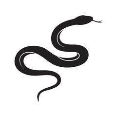 Snake icon, snake black vector silhouette, Curved snake animal design illustration  on white background