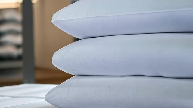 Soft Clean White Bed Pillows Stacked Neatly on a Bedding Surface