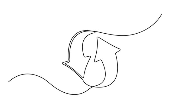 Continuous line drawing of horizontal two arrow symbol, abstract line art illustration, editable stroke, design element.