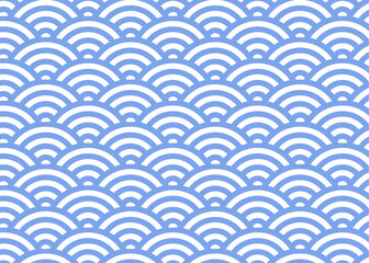 青海波の和柄パターン 青と水色の日本風デザイン背景イラスト