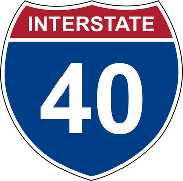 Interstate 40. Interstate highway sign. Road number. Signpost indicating route numbers in the U.S. Interstate Highway System. Even numbers run west to east. Odd numbers run north to south.