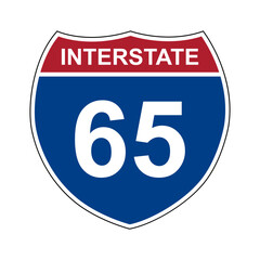Interstate 65. Interstate highway sign. Road number. Signpost indicating route numbers in the U.S. Interstate Highway System. Even numbers run west to east. Odd numbers run north to south.