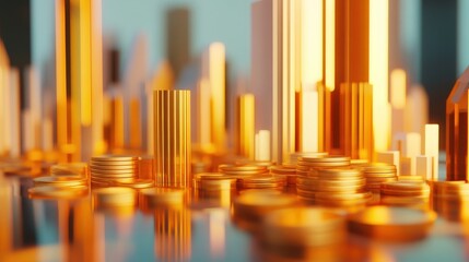 Obraz premium Real estate market, graphs with golden coins, 3D illustration.
