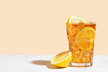 Glass of iced tea with lemon slices