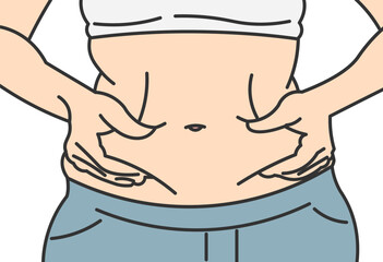 Overweight Woman Hand on Belly as Symbol of Transformation