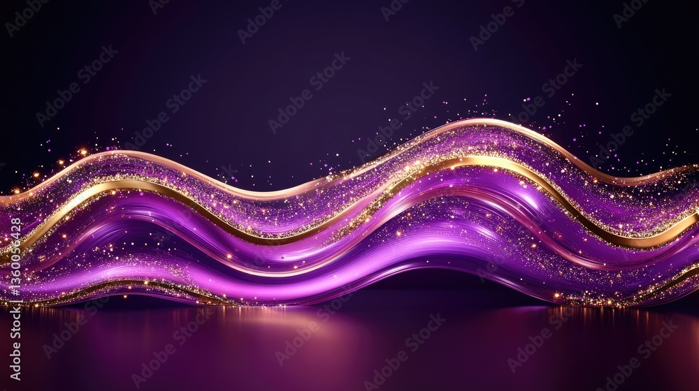 Aufkleber abstract wave design with purple and gold colors, shimmering sparkles, creating a vibrant and dynami