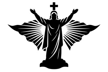 Fototapeta premium Angel with wings and cross flying silhouette design