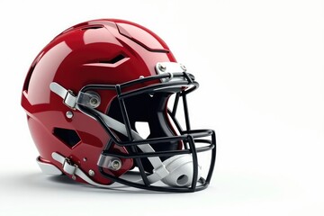 Fototapeta premium Isolated helmet, facemask visible against pure white backdrop , vintage, equipment, plastic