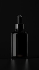 Naklejka premium Elegant black dropper bottle on dark background.