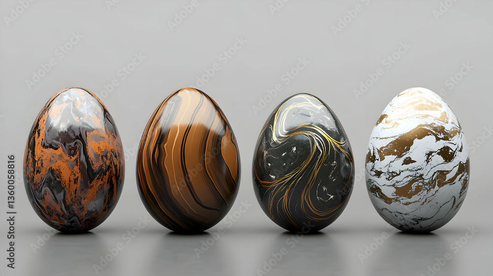 Aufkleber four ornamental eggs with abstract swirl and speckled patterns on gray surface