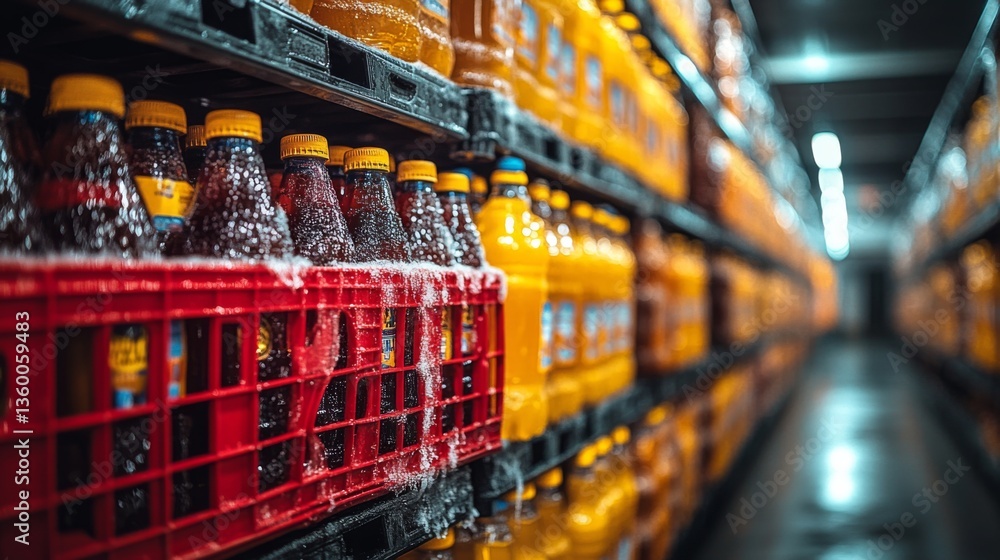 Fototapete beverages are neatly arranged on shelves in a temperature controlled warehouse designed for perishab