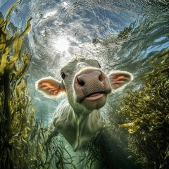 Underwater Cow A Curious Calf Explores Kelp Forest