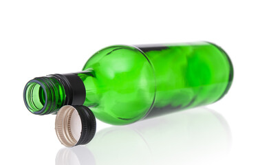 Empty wine bottle close up on a white background