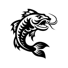 Obraz premium stylized catfish illustration, black and white, leaping