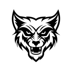Fototapeta premium a fierce wolf's head, radiating strength and wildness, with an intense gaze and bared teeth. The black and white illustration creates a bold visual impact