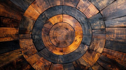 Fototapeta premium Circular Pattern Made of Wood Planks in Brown and Black Colors