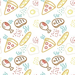 seamless pattern of food. Junk and fast food elements. Hand drawn for print wrapping paper or books cover 