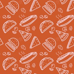 Seamless pattern of food. junk food and fast foods element. hand drawn for print wrapping paper or book cover 