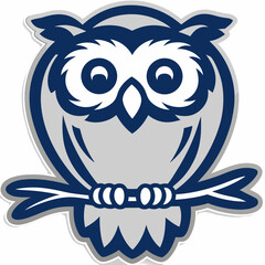 Fototapeta premium a cartoon owl perched on a branch, rendered in shades of blue and grey, symbolizing wisdom, knowledge, and watchfulness