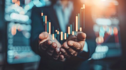 A man is holding a piece of digital with a graph on it