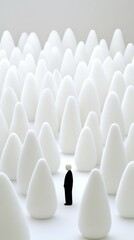 Obraz premium Solitary figure in abstract white cone landscape