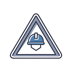 Helmet warning sign icon in flat style with neutral tones