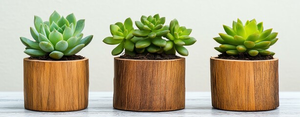 Trio of vibrant, potted succulent plants.