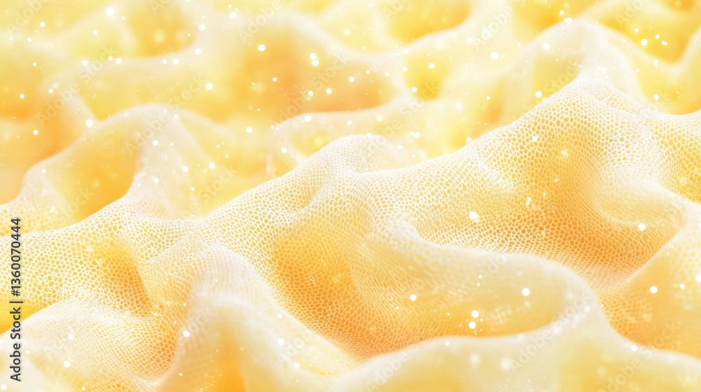 Poster abstract yellow mesh texture with undulating patterns and sparkling lights for a modern aesthetic.