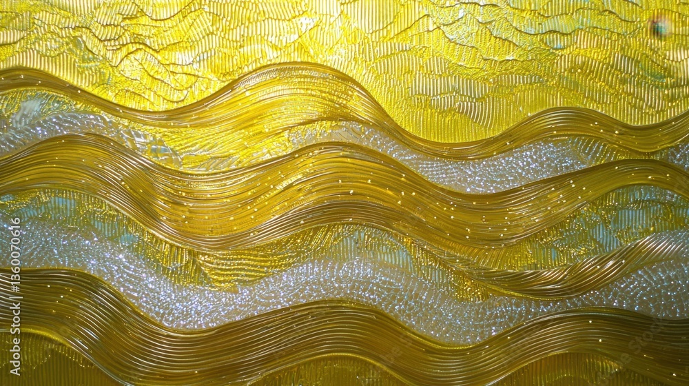 Poster abstract yellow mesh texture with undulating patterns and sparkling lights for a modern aesthetic.
