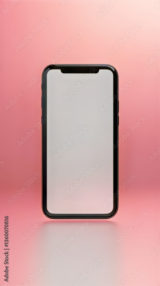 Poster sleek mobile device with a blank screen set against a soft pink backdrop, perfect for digital displa