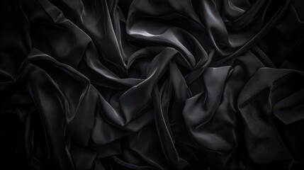 Fototapeta premium Textured black silk fabric background image.