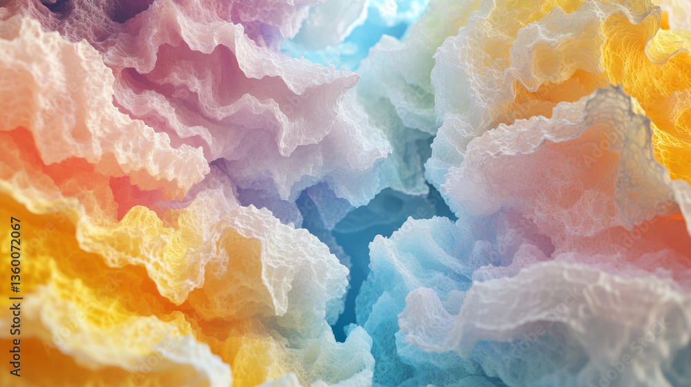 Poster a colorful chaotic fractal pattern in a 3d-rendered abstract composition, ideal for digital artwork 