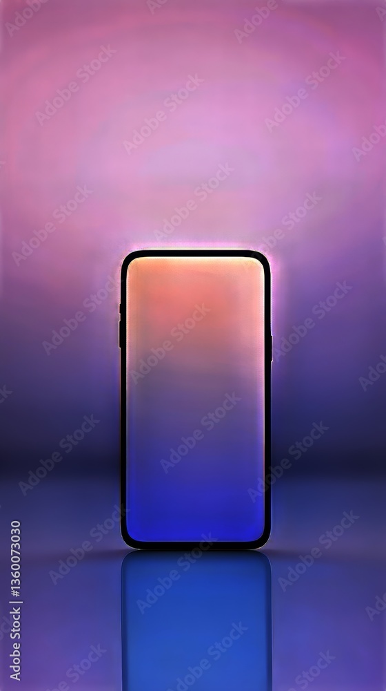 Poster a sleek mobile device stands out with a gradient display and reflective surface, set against a soft 