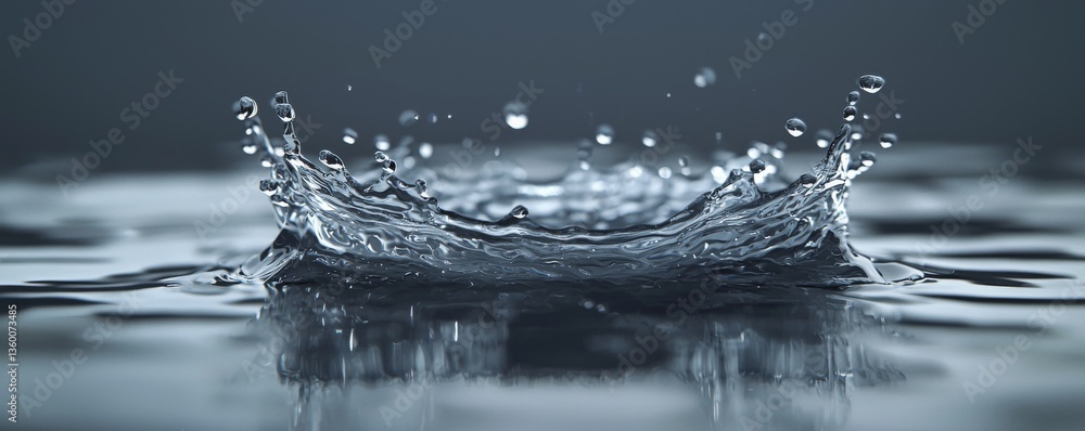 Poster water splash creating ripples in calm surface.