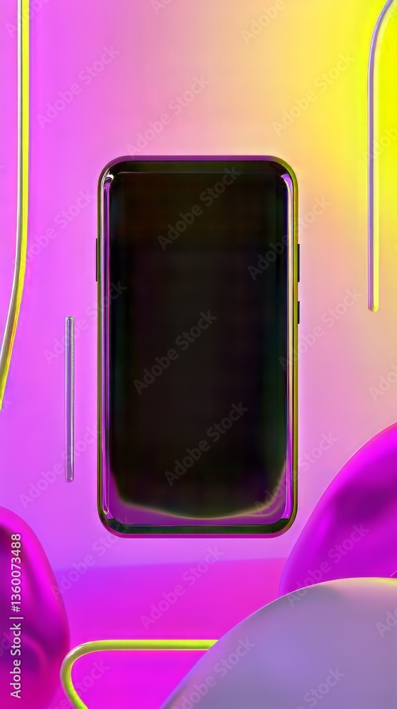 Aufkleber sleek smartphone display in vibrant abstract setup with magenta and yellow hues for modern tech appe