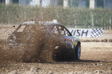 Exciting rally in the Dutch polder with roaring engines and thrilling dirt flying during an intense...