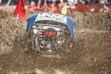 Exciting rally in the Dutch polder with roaring engines and thrilling dirt flying during an intense...