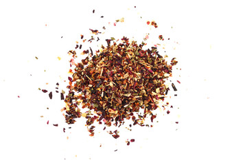 A pile of chopped cranberries isolated on white