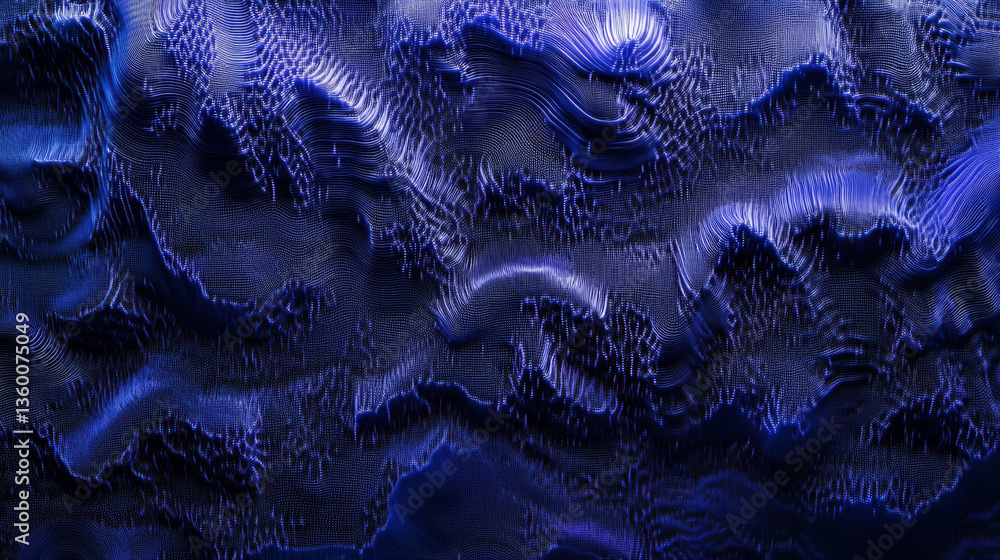 Poster a dark blue halftone dotted background illustrating big data patterns, technological visualization, 