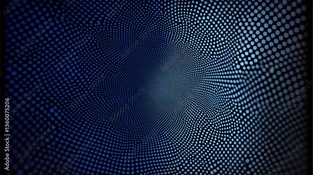 Poster a dark blue halftone dotted background illustrating big data patterns, technological visualization, 