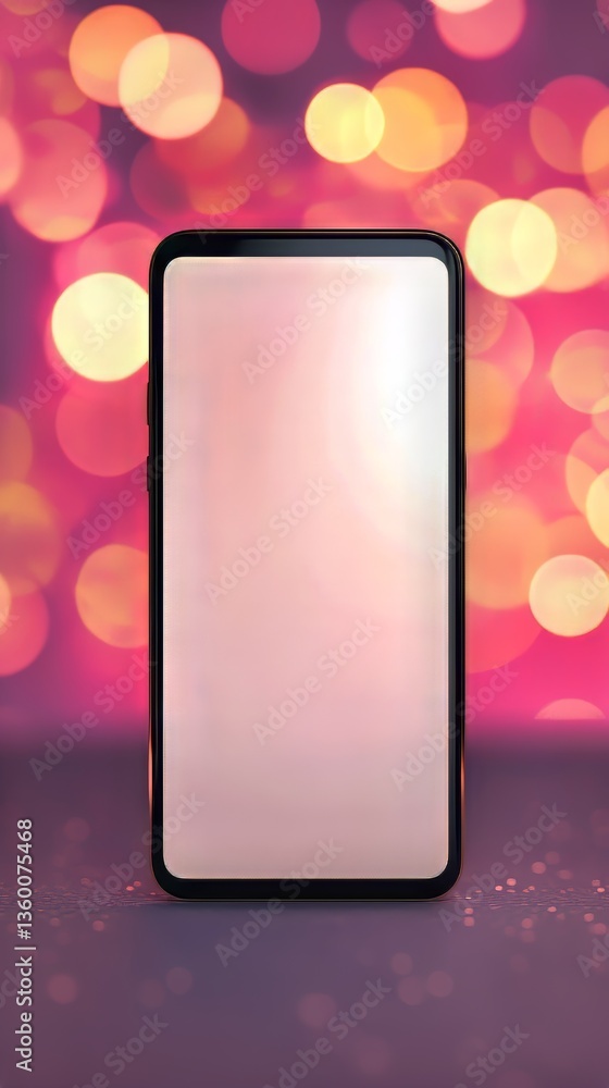 Aufkleber sleek mobile device with blank screen stands against a vibrant bokeh backdrop, modern simplicity.