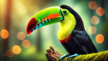 Obraz premium A vibrant close-up image of a Keel-billed Toucan in a natural setting