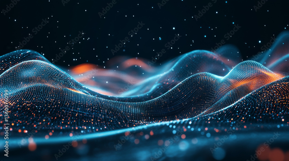 Poster a digital abstract background featuring smooth flowing lines and big data technology elements, desig