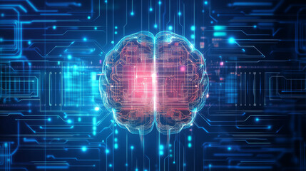 Fototapeta premium A digital background tailored for AI-driven processes, neural networks, data security, and multimedia storage, ideal for futuristic tech presentations
