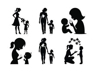 Obraz premium Autism Mom Silhouette Art: Mother's Day Puzzle Piece Designs