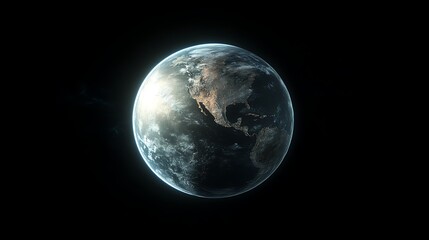 Obraz premium Realistic Earth from Space with Glowing Atmosphere, A realistic depiction of Earth from space, showing continents and oceans with a glowing atmosphere