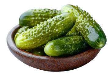 pickled cucumbers in wooden bowl