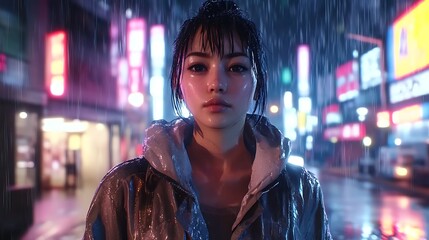 Neon-lit Tokyo street at night with rain reflections in a cyberpunk vibe for a YouTube short backdrop
