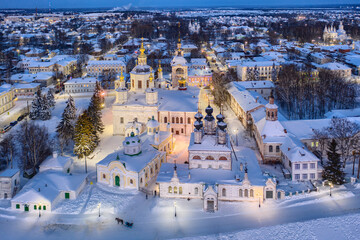 Aerial view of Veliky Ustyug at sunset.